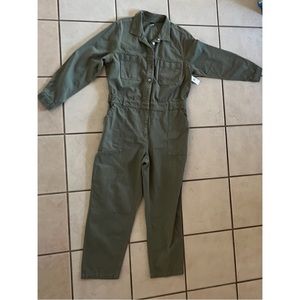 Camo green denim jumpsuit